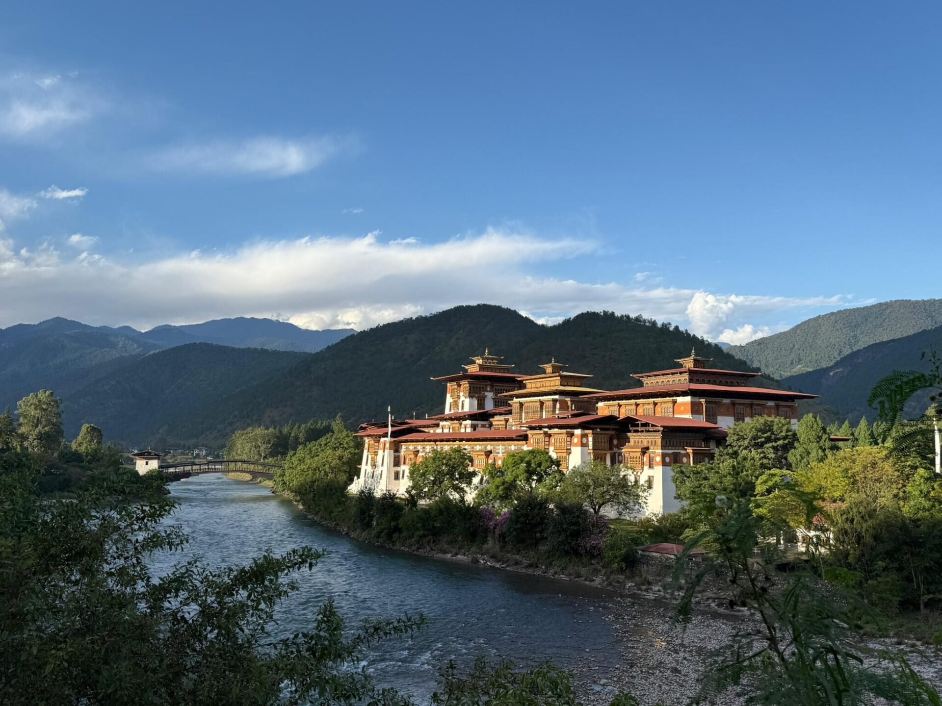 Punakha Dzong rising above the river at the confluence of two valleys