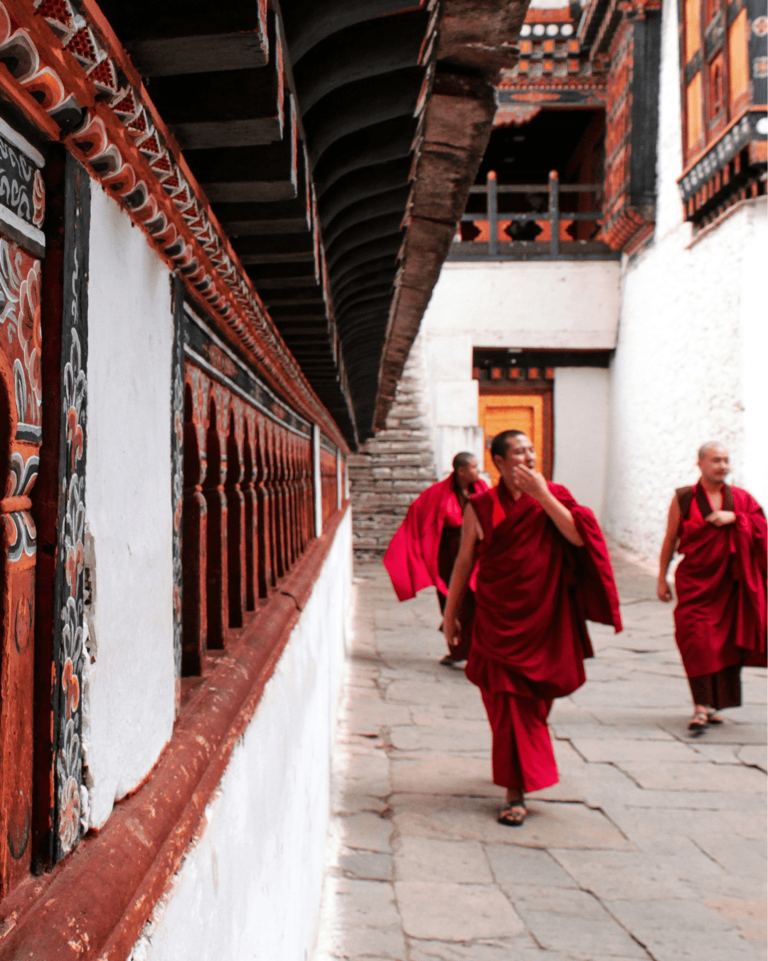 Bhutanese monastery courtyard at dawn