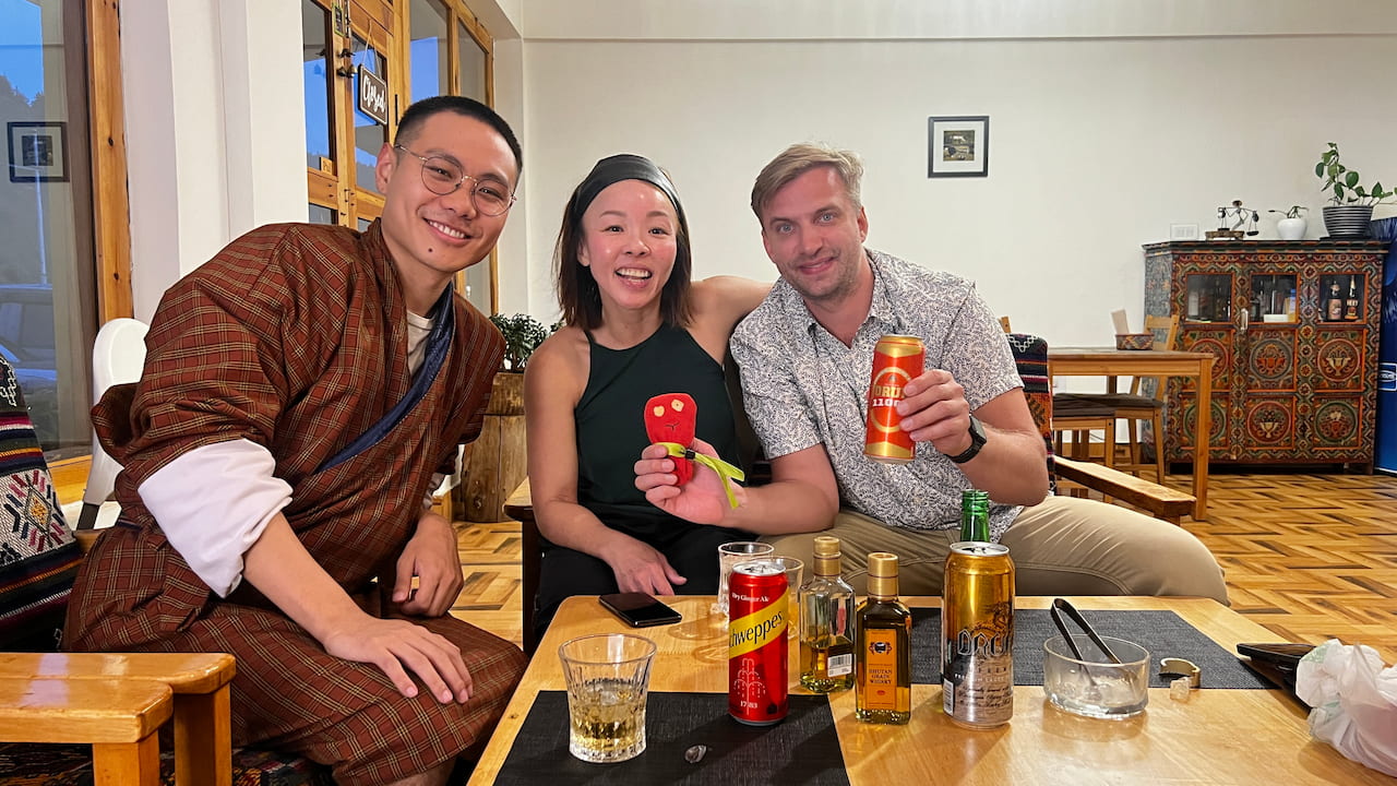 Saidpiece Travels founder Thinley Dhendup with guests in Bhutan