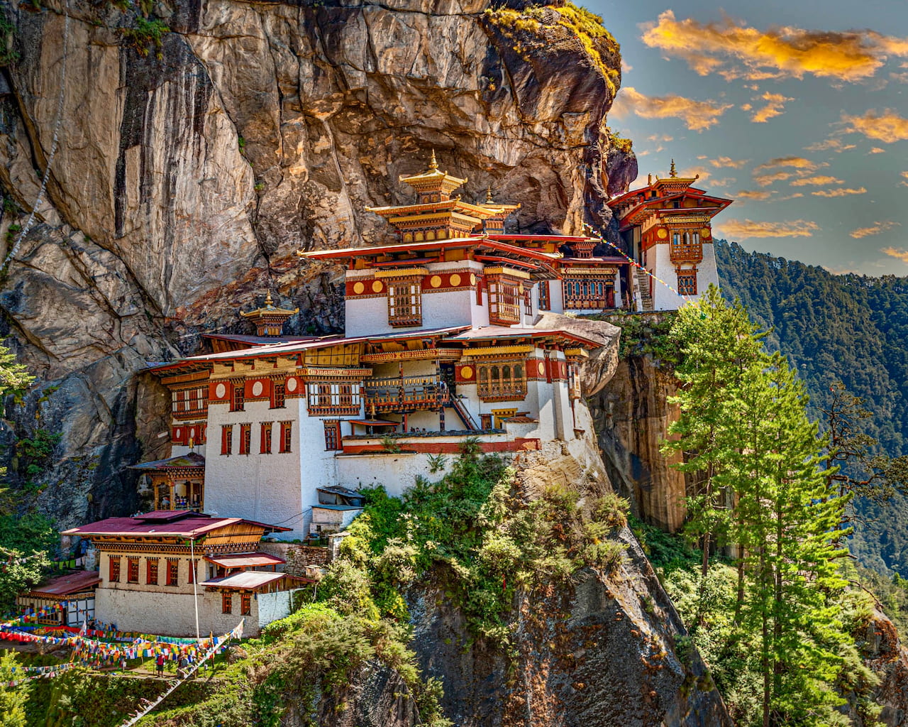 Tiger's Nest hike - Paro Taktsang monastery clinging to the cliff face in Bhutan