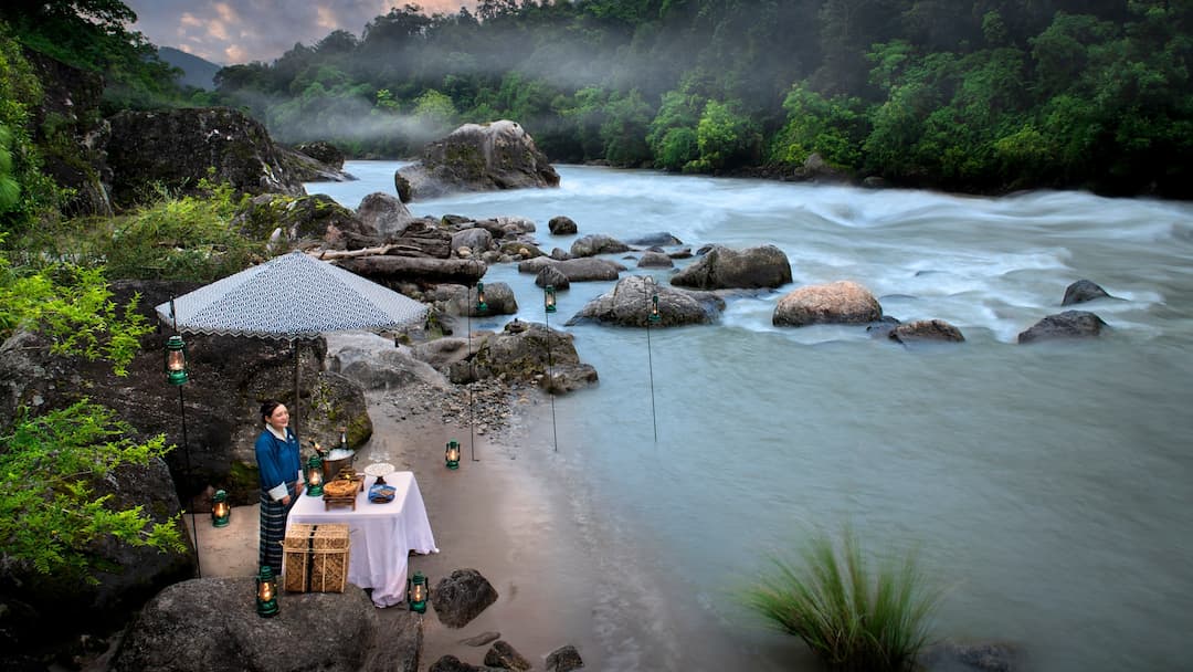 Riverside dining at a Punakha lodge