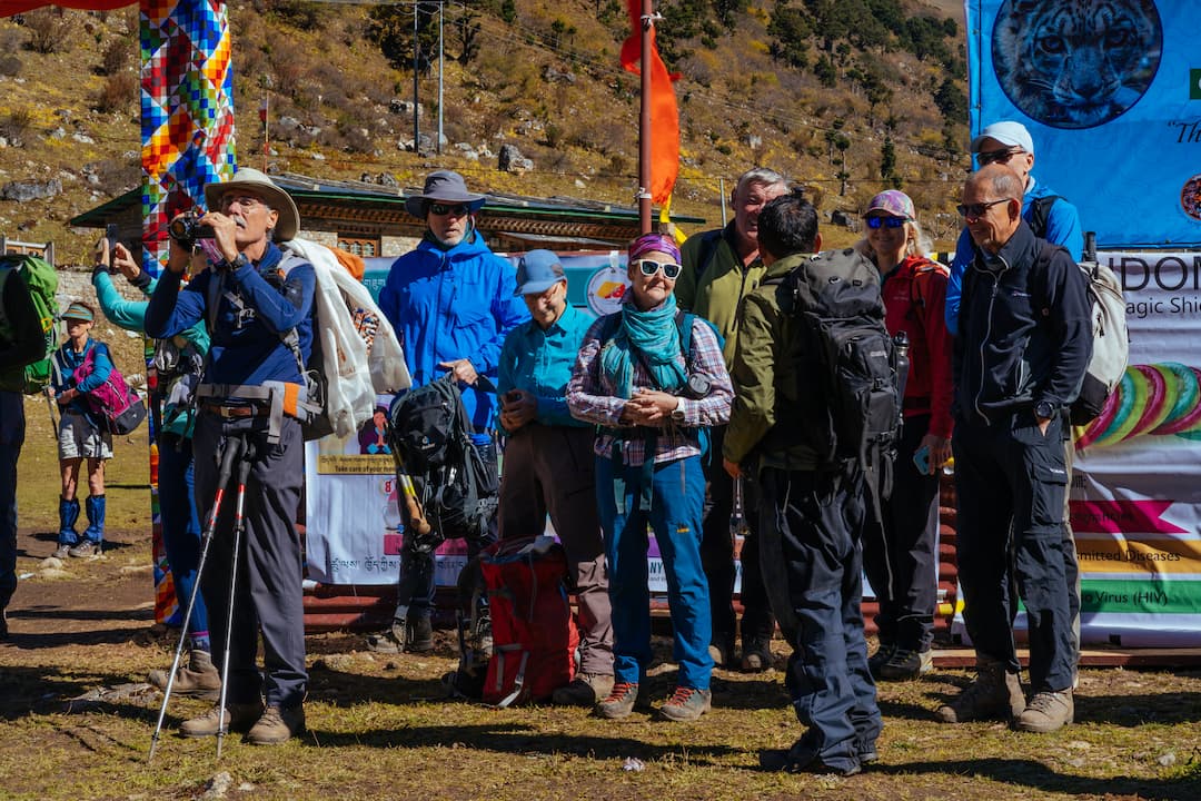 A group of trekkers together on a Bhutan trek
