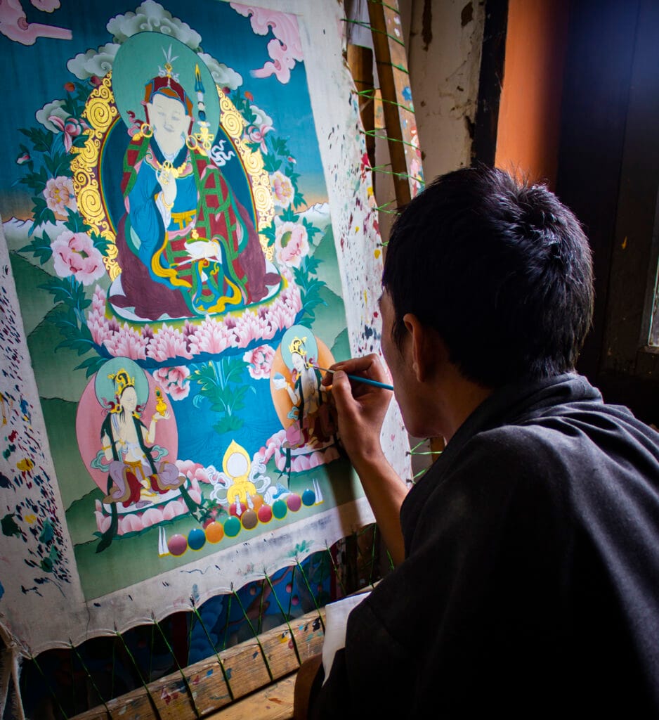 Traditional Bhutanese painting class with motifs and colours