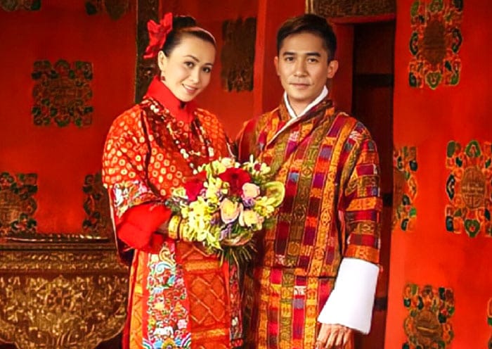 Traditional Bhutanese wedding ceremony attire and ritual objects